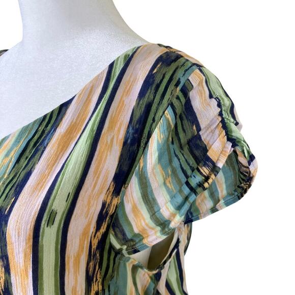 Free People Sz L Heart Shaped Face Asymmetrical Ruffled Mini Dress Green Boho - Picture 5 of 16